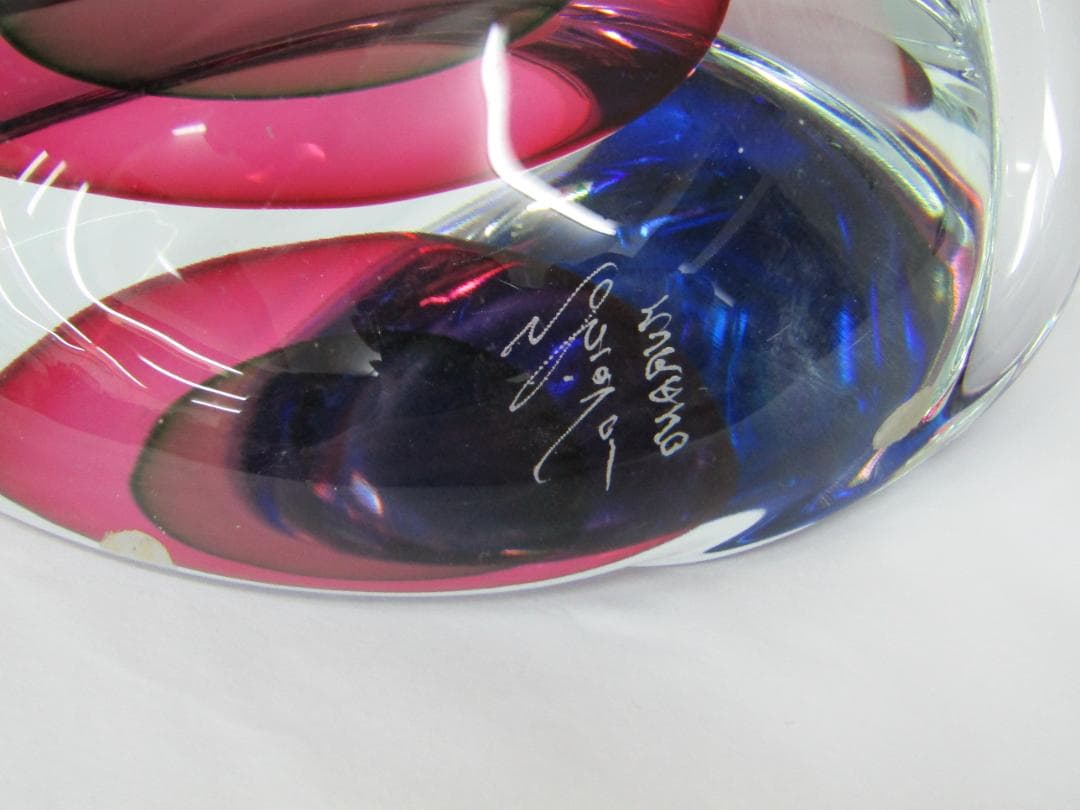 ムラーノ　クリスタルガラス　青いツイストデザインのガラス花瓶　作家物　希少品