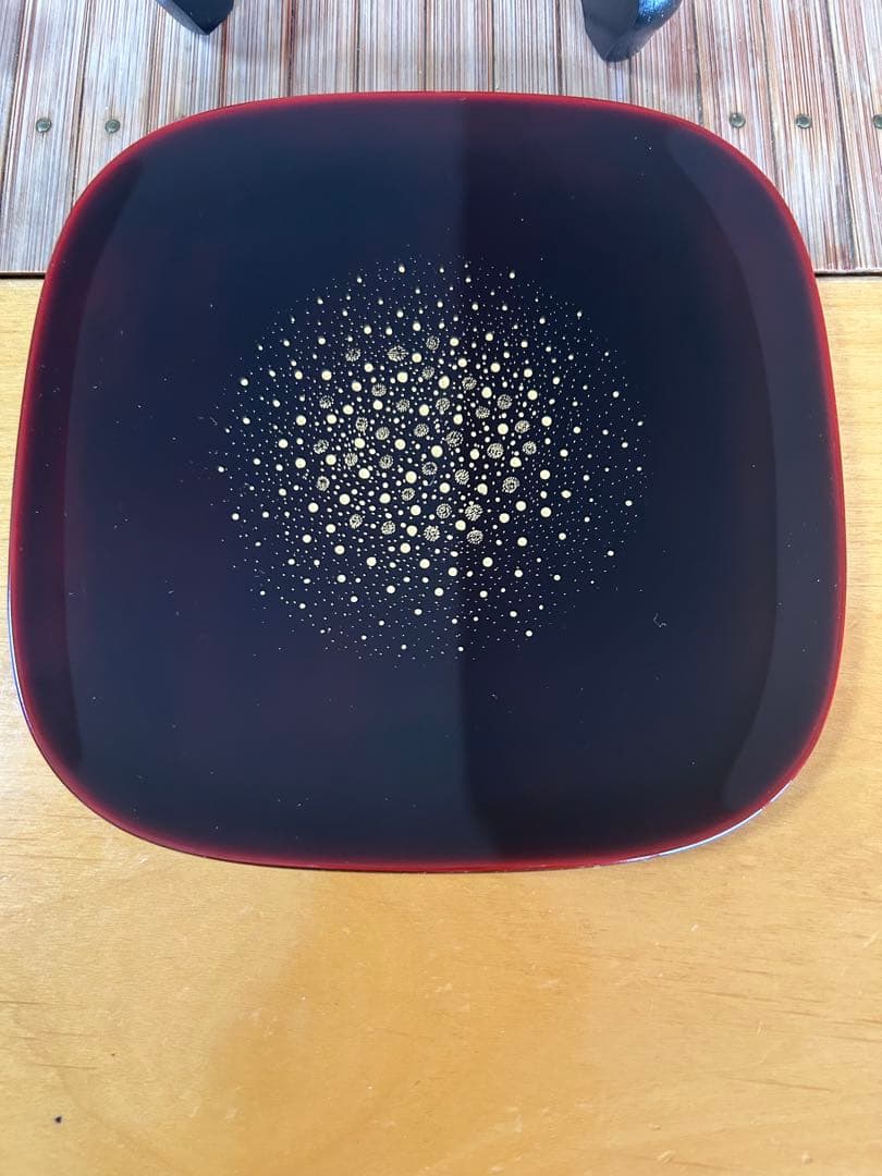 希少　輪島塗　慶塚作　星遊　銘々皿　金　プラチナ銀　2枚　木製プレートスタンド付