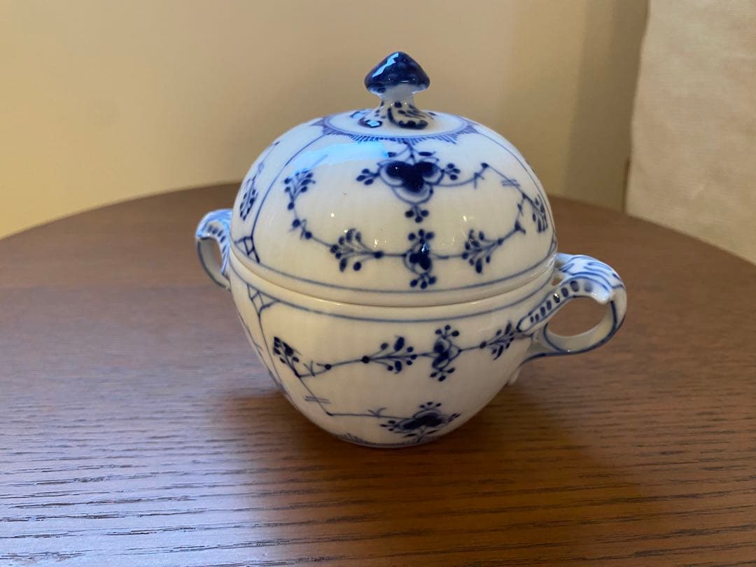 ブルーフルーテッドプレイン　ティーポット　シュガーポット　クリーマー　希少サイズ