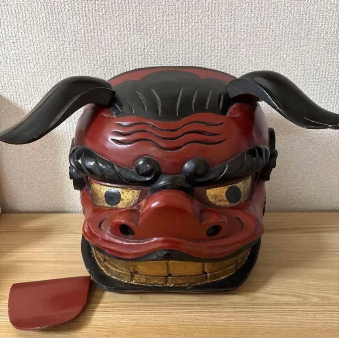 獅子頭 木彫り　魔除け　開運