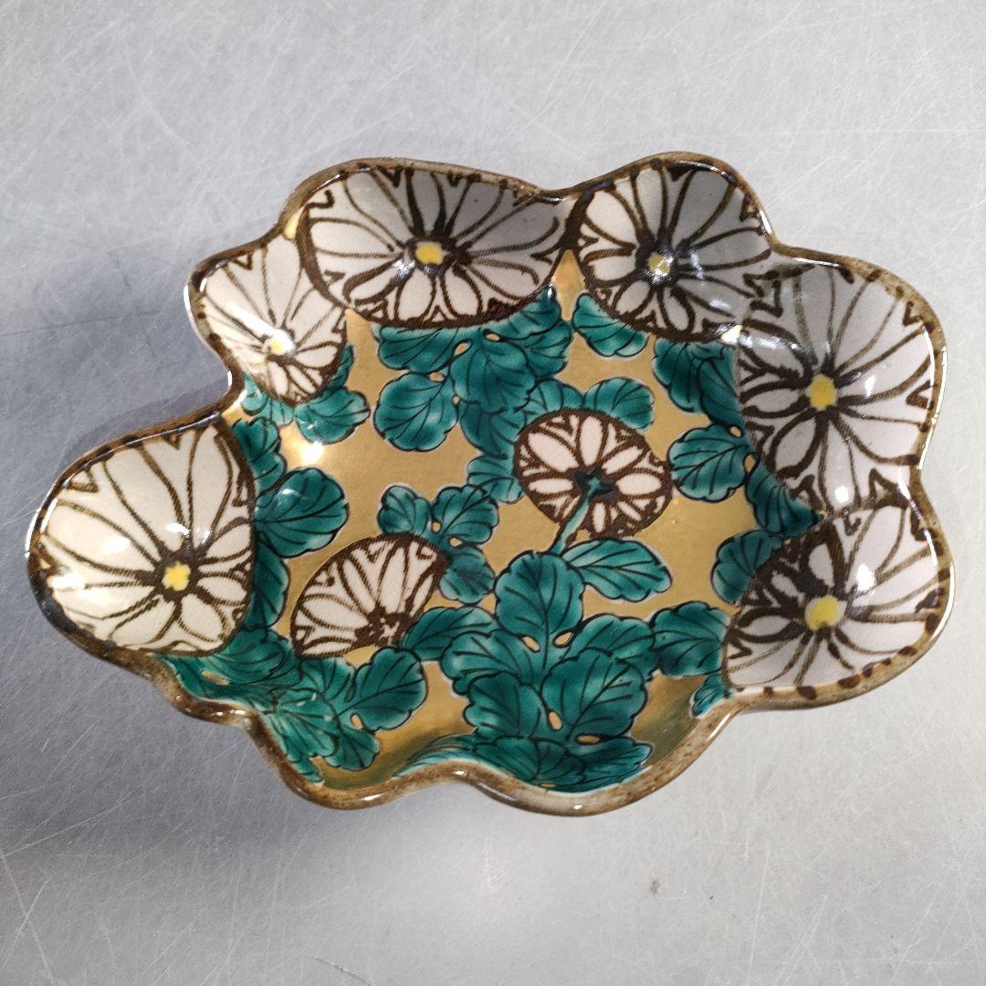 A1316-7/加藤利昇 造/乾山写菊文向附5客/飾皿/菓子皿/盛皿/懐石道具/