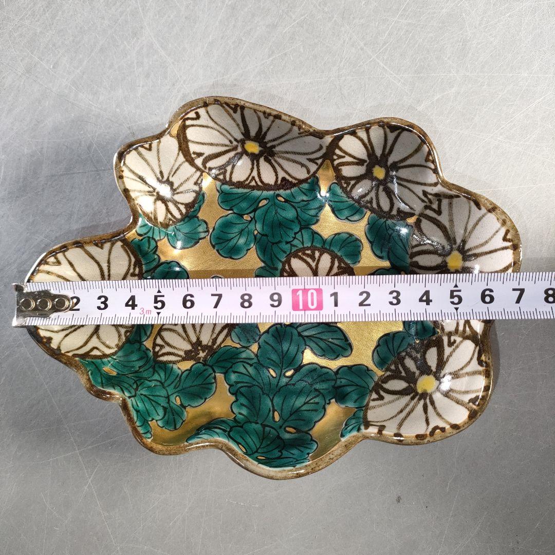 A1316-7/加藤利昇 造/乾山写菊文向附5客/飾皿/菓子皿/盛皿/懐石道具/
