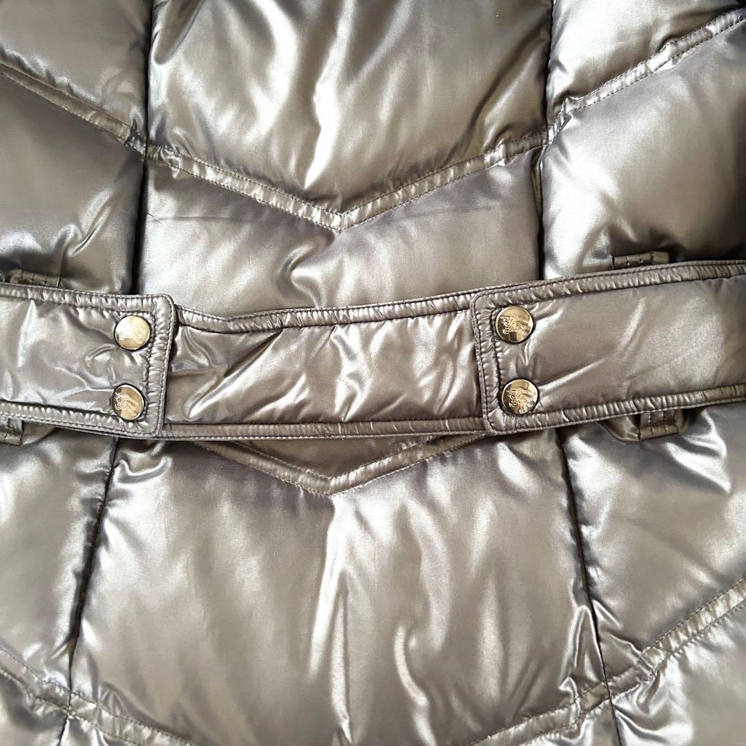 バーバリーブルーレーベル ダウンコート 裏地チェック ブラック ラクーンファーM