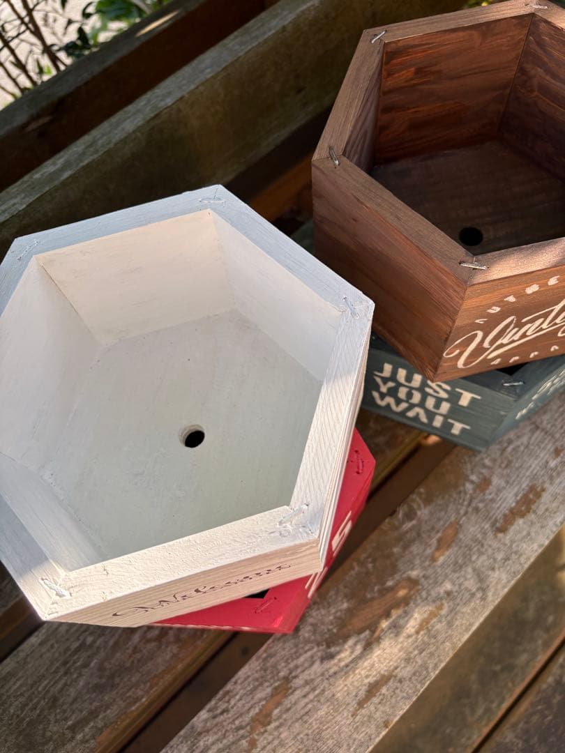 ウッドプランター ４点　６角形　ハンドメイド