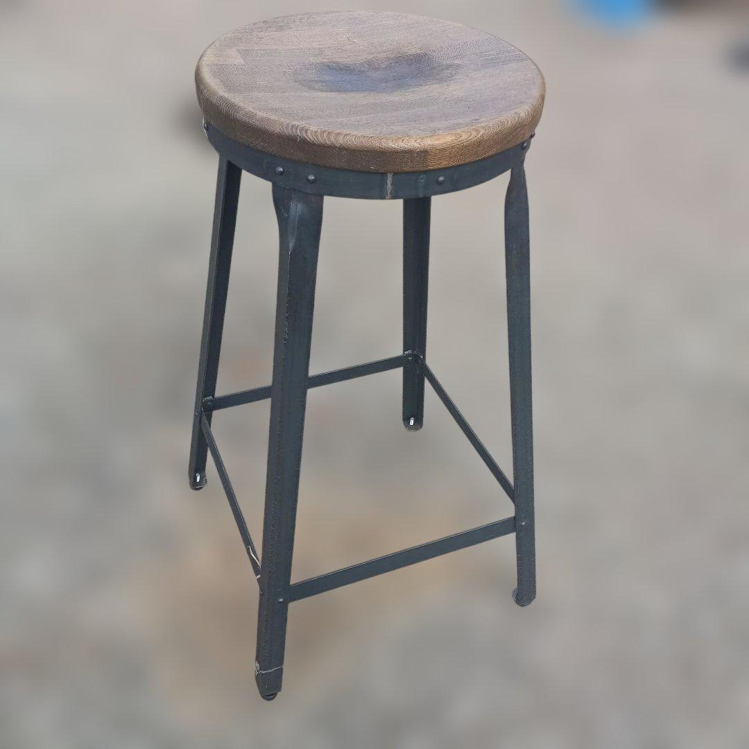 S*y様 5003)円形木製座面のアイアンスツール　ヴィンテージ　インダストリア