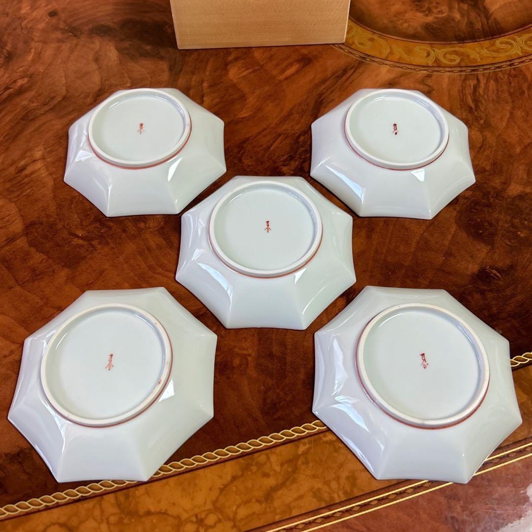 九谷焼　八角皿揃　５枚セット　銘々皿　小皿　豆皿　色絵　青手　赤絵　和食器