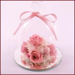 プリザーブドフラワーガラスドーム　ハートピンク