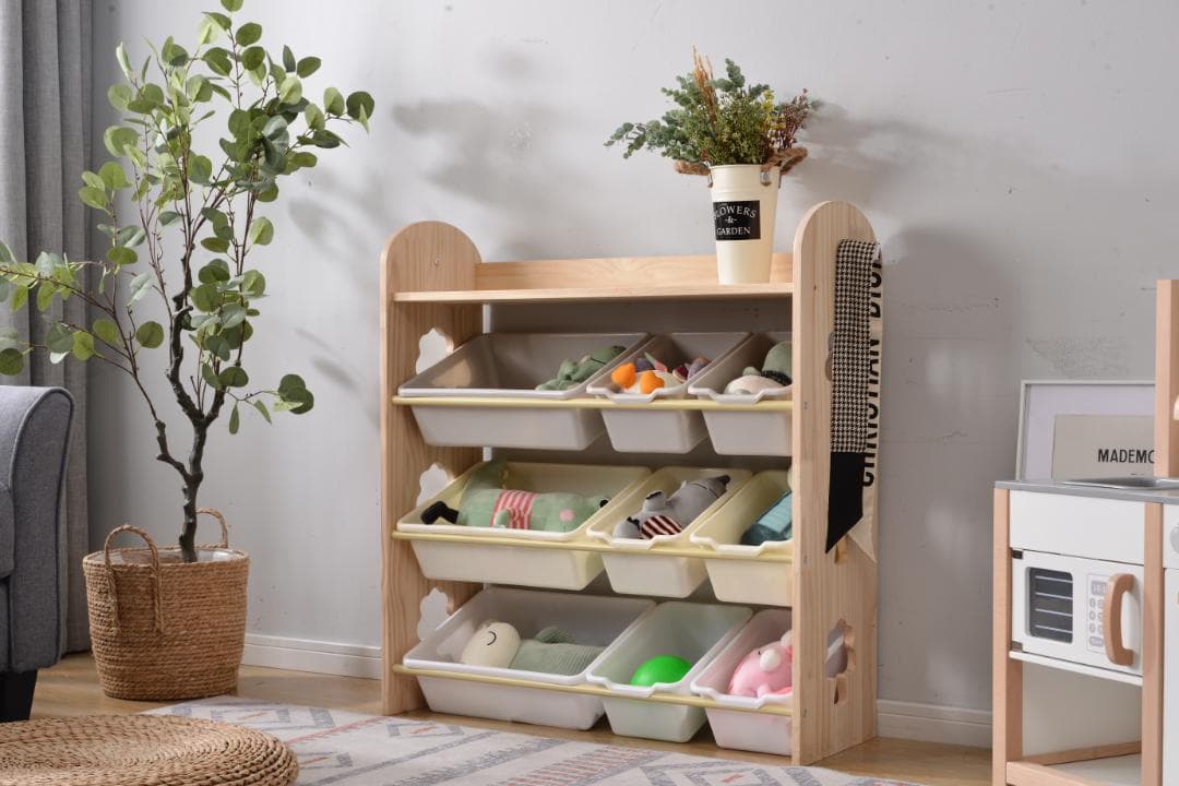 天然木 オモチャ収納 ラック おもちゃ箱 おしゃれ ワイドタイプ 大容量 絵本棚