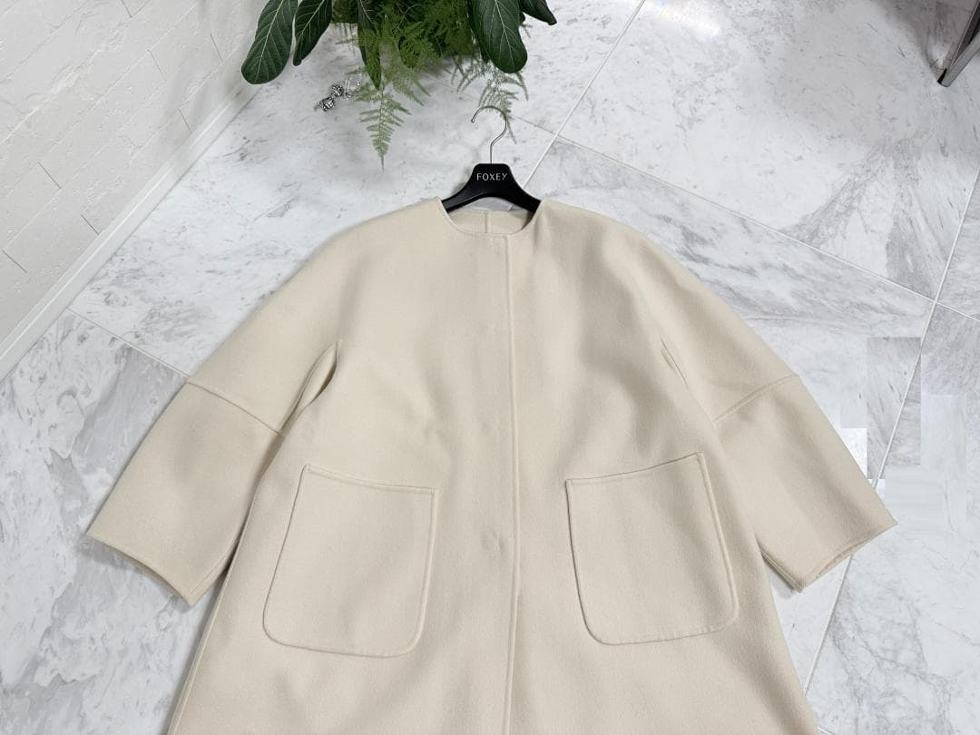 極美品★Drawer/ドゥロワーリバーノーカラコート36