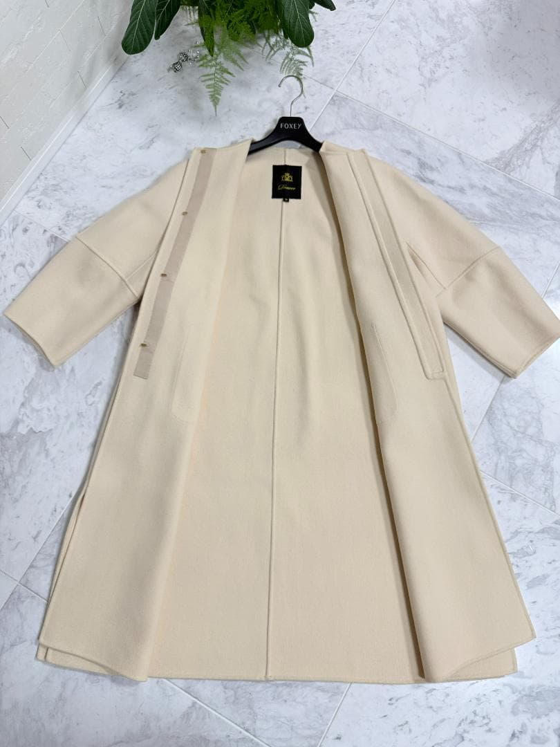 極美品★Drawer/ドゥロワーリバーノーカラコート36