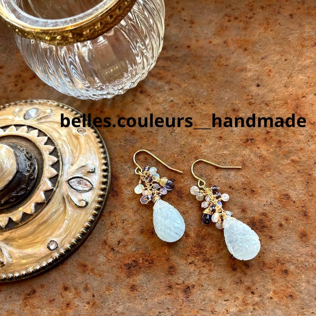 アクアマリンカービング＊ピアスorイヤリング