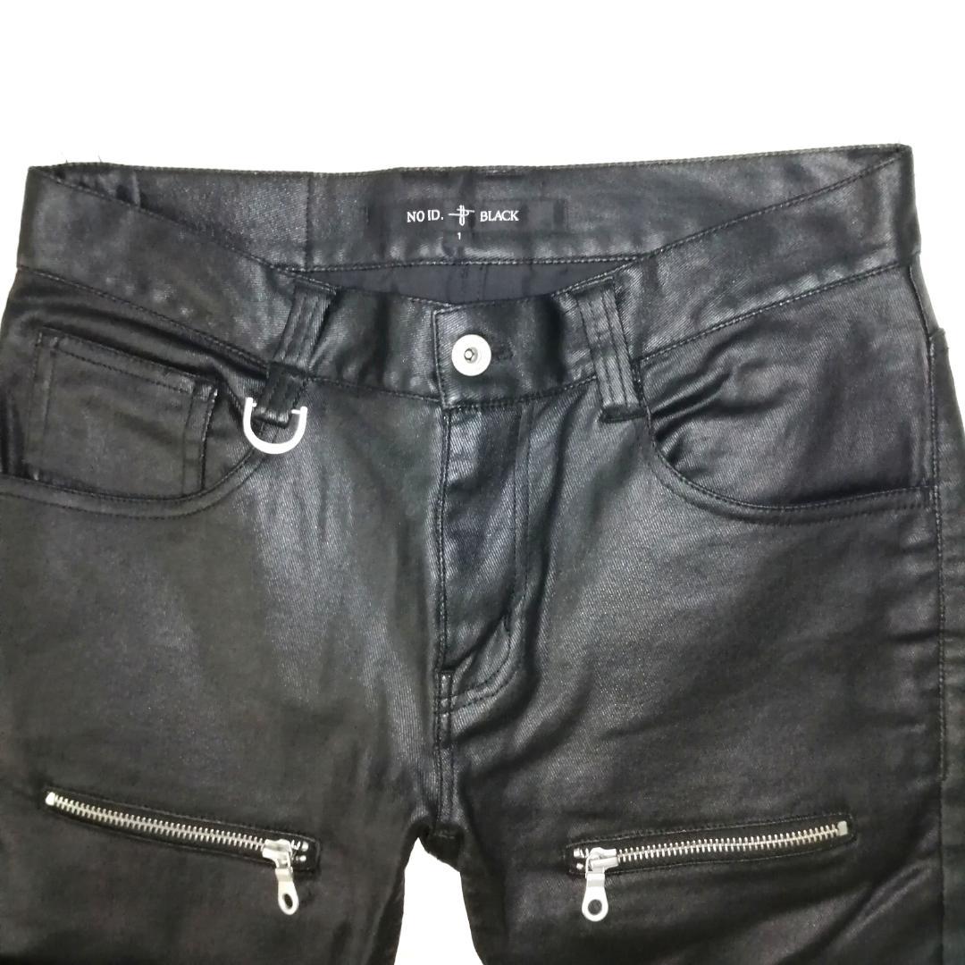 no id black コーティングストレッチベルテッドスキニー