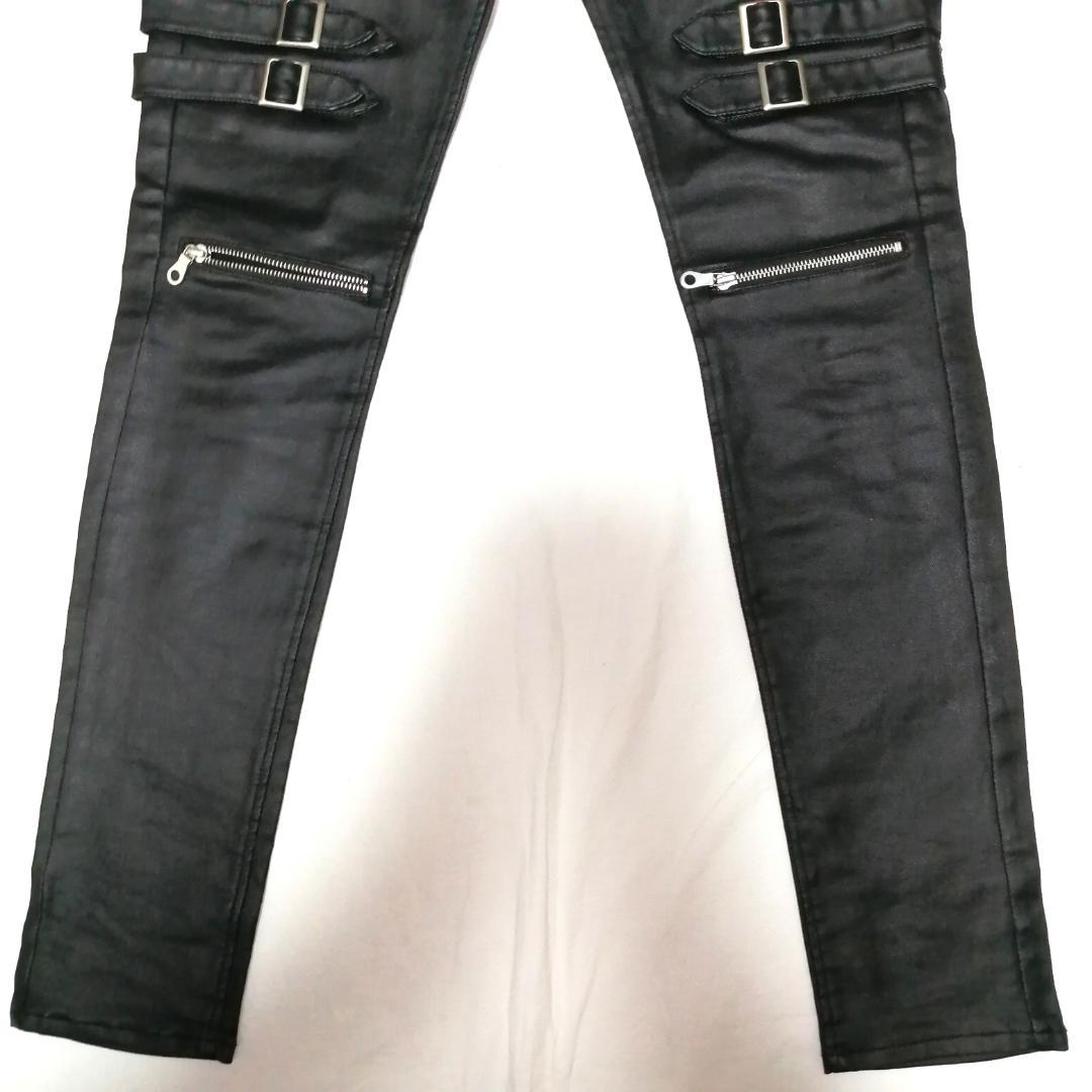 no id black コーティングストレッチベルテッドスキニー