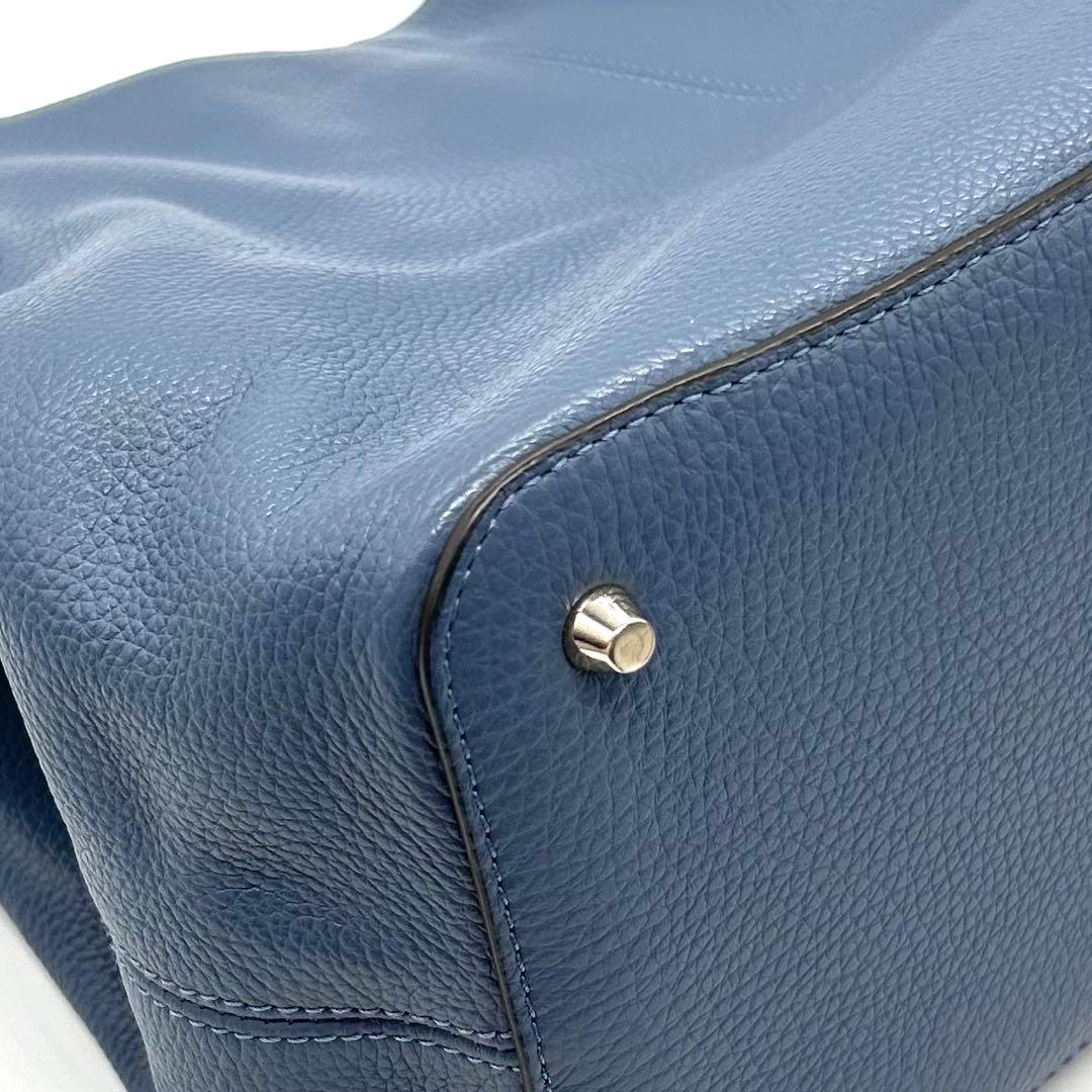 【極上美品】正規店購入 フルラ レザー トートバッグ 肩掛け 大容量 綺麗 青系