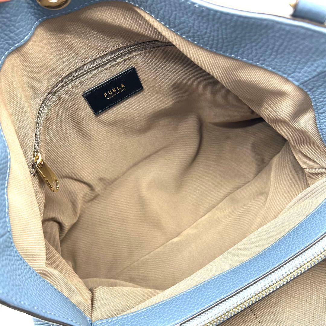 【極上美品】正規店購入 フルラ レザー トートバッグ 肩掛け 大容量 綺麗 青系