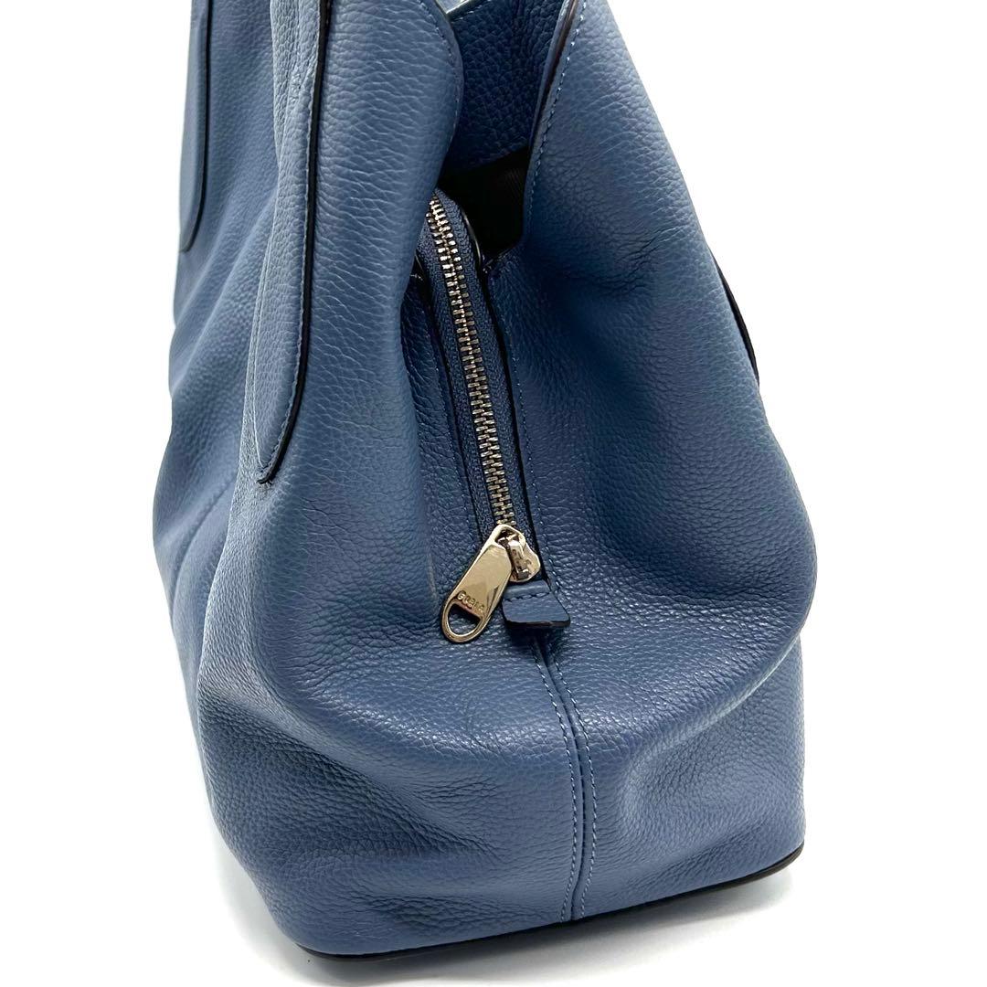 【極上美品】正規店購入 フルラ レザー トートバッグ 肩掛け 大容量 綺麗 青系