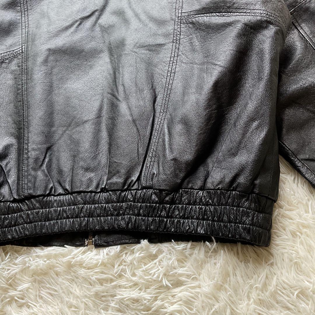 人気✨90's レザージャケット　本革　ボンバー　ブラック　襟付 大きい　L