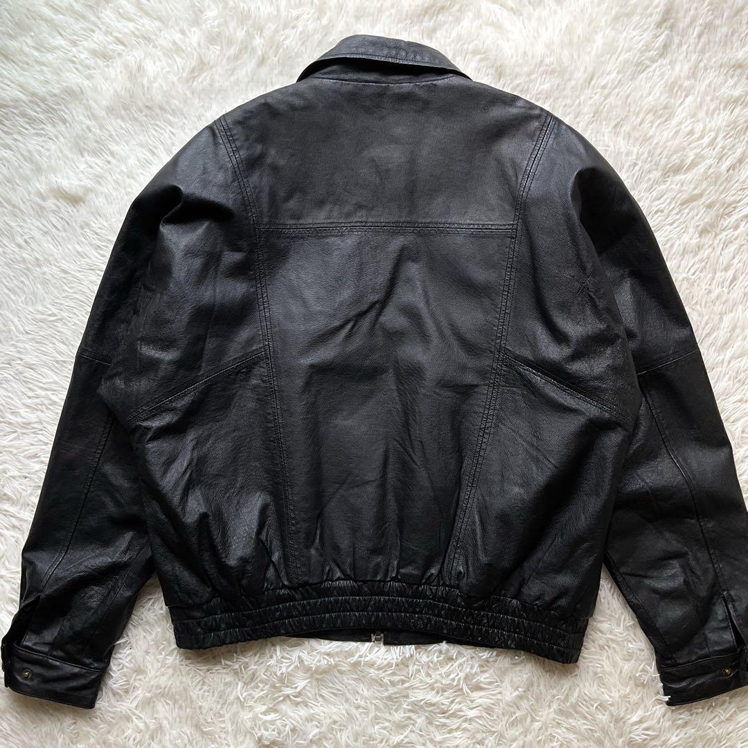 人気✨90's レザージャケット　本革　ボンバー　ブラック　襟付 大きい　L