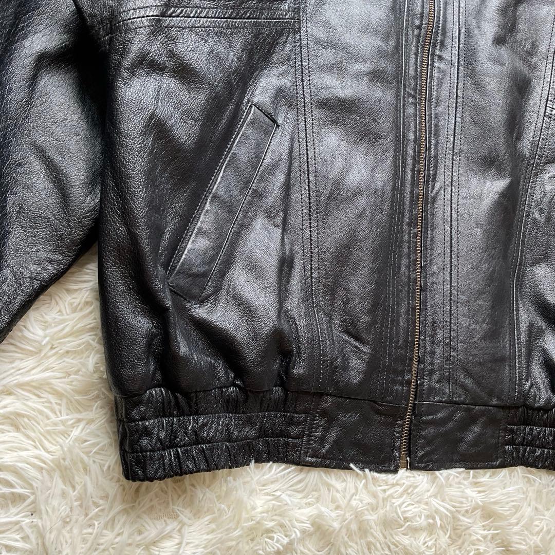 人気✨90's レザージャケット　本革　ボンバー　ブラック　襟付 大きい　L