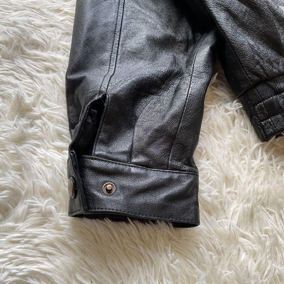 人気✨90's レザージャケット　本革　ボンバー　ブラック　襟付 大きい　L