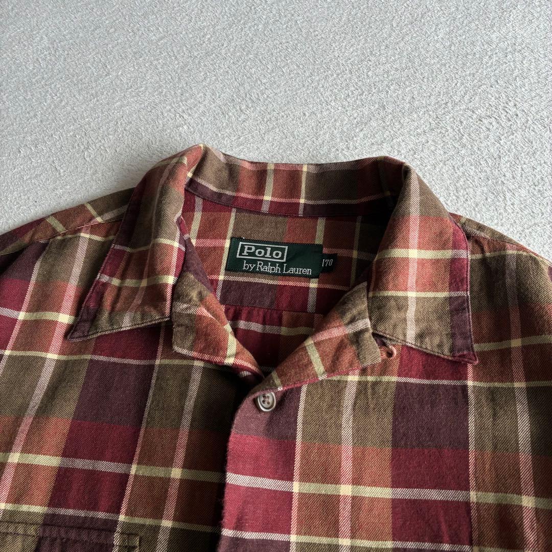 90s Ralph Lauren コットンウール オープンカラー チェックシャツ