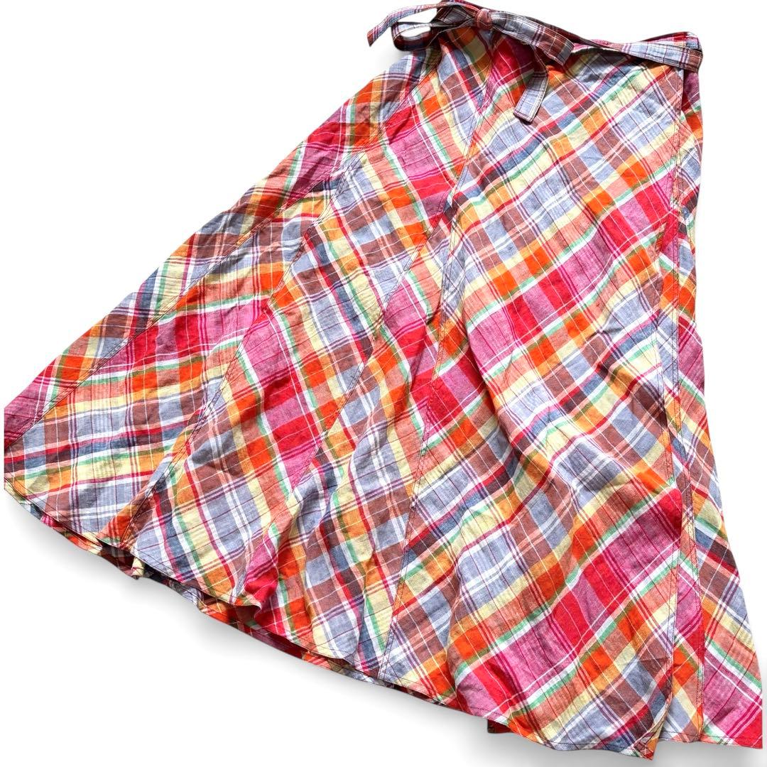 2024ss ポロラルフローレン チェックリネンラップスカート 巻きスカート 0