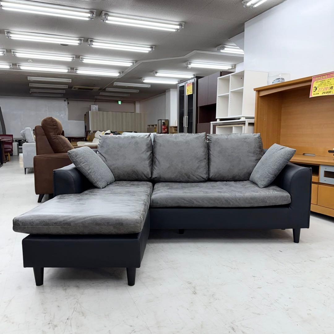 サカイ工芸 186cm幅3人掛けカウチソファ 左右入れ替可能 レザーファブリック