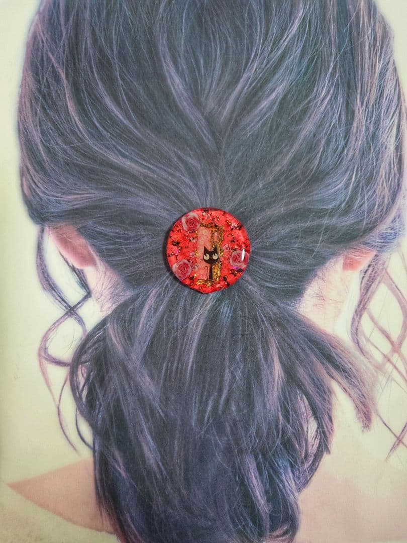 レジン　猫　ヘアゴム　ブローチ　ポニーフック　No.281