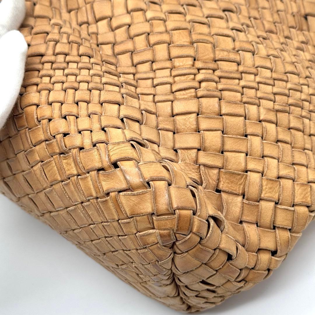 ファロルニ イントレチャート レザー トートバッグ ハンド ポーチ付 ブラウン