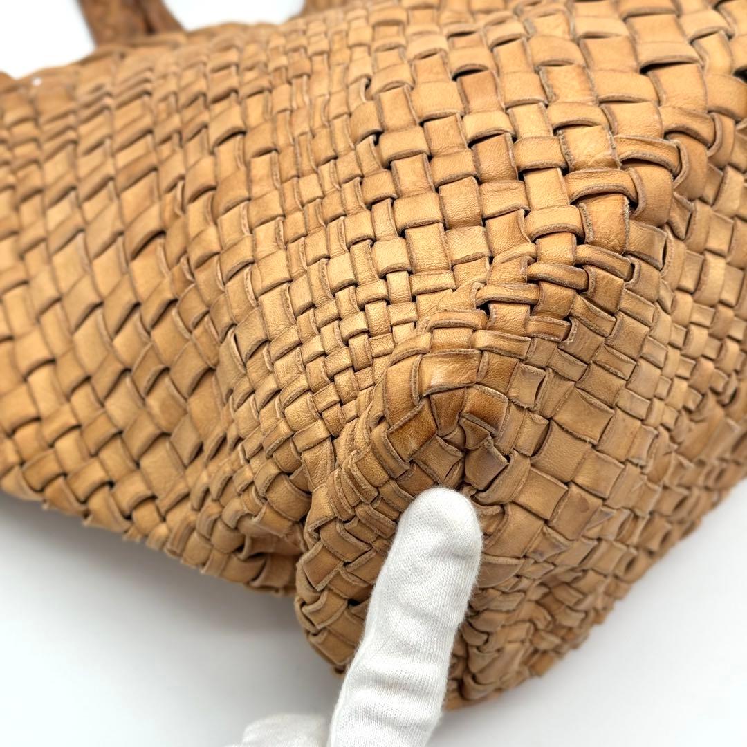 ファロルニ イントレチャート レザー トートバッグ ハンド ポーチ付 ブラウン