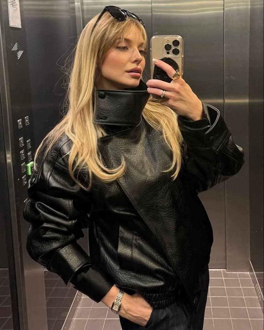 ZARA フェイクレザージャケット　ブラック