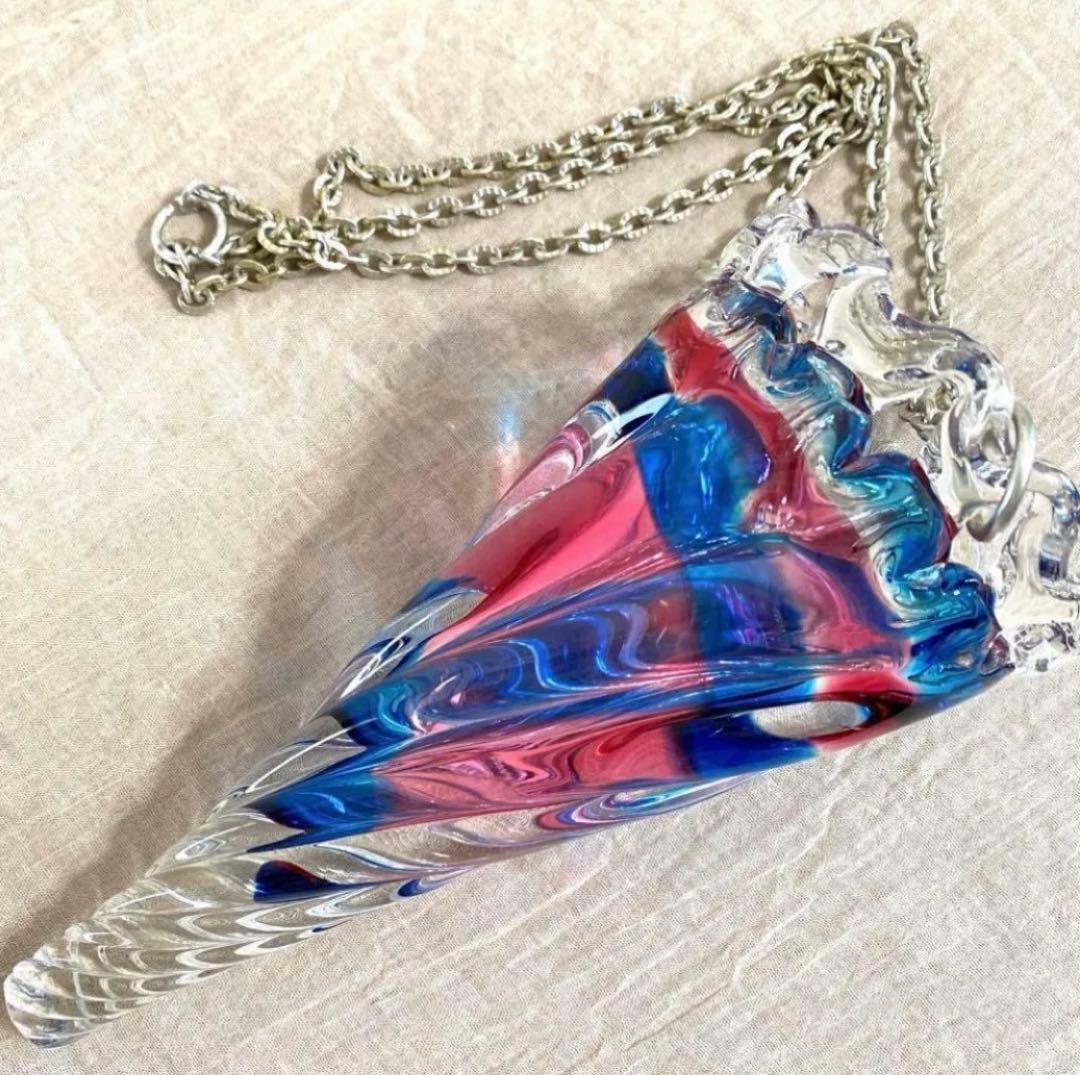 70年昭和レトロアンティーク吊り下げ花瓶ぷっくりレトロガラススパイラルランプシェ