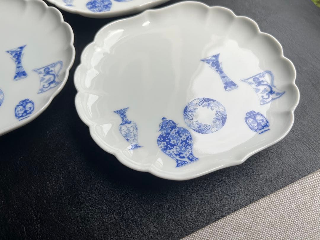 深川製磁　ブルーチャイナ　銘々皿　サービス皿揃　菊中割　5枚