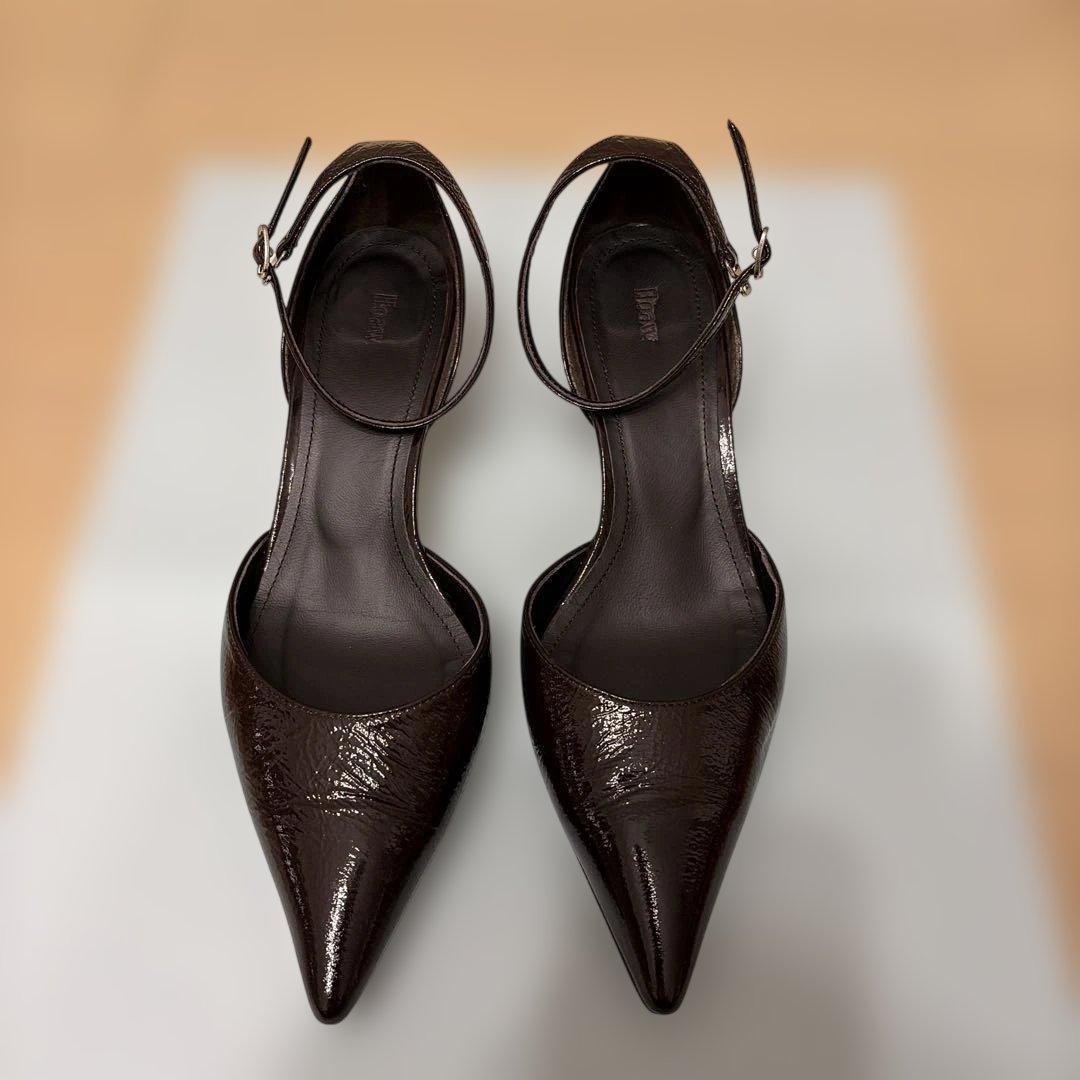 【Hoaw.】エナメルポインテッドパンプス　ダークブラウン