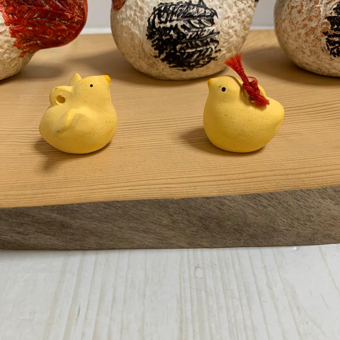 D☆ レトロ　鶏　ひよこ　にわとり　親子　焼き物　土鈴　置物