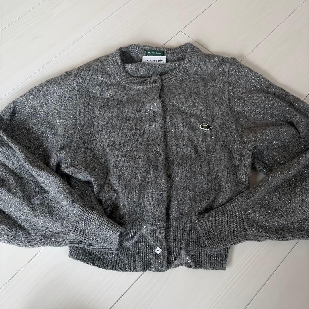 LACOSTE×SNIDELラメニットカーディガン GRY グレー 36