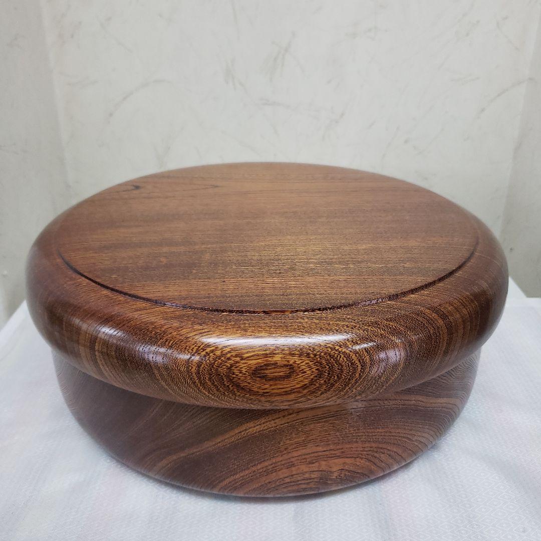 蔵出し特価欅製 無垢茶びつ茶箱 円形 蓋(お盆)付き直径３３cm 高さ１３cm