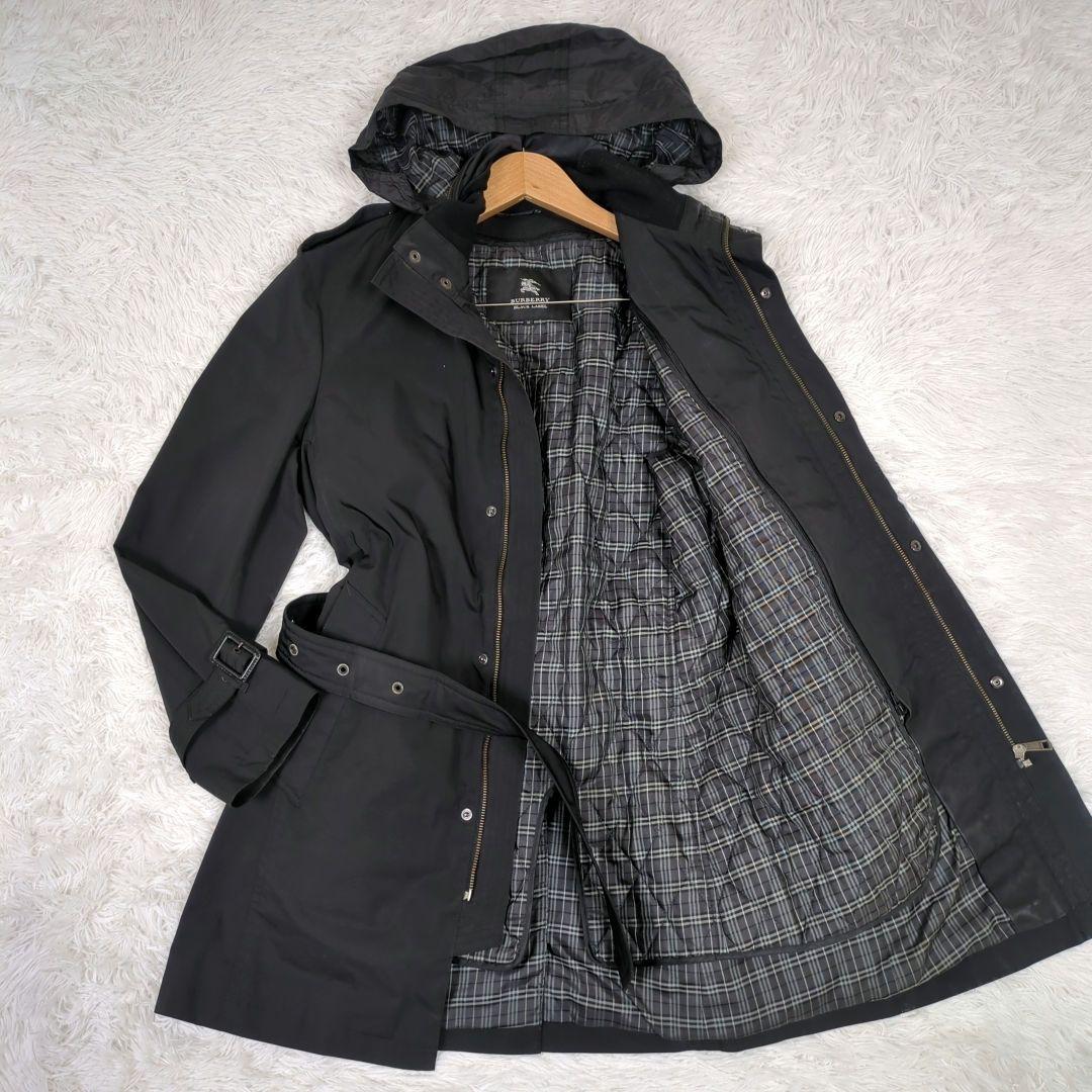 美品【M】バーバリーブラックレーベル　3way　フーデッド　トレンチコート　黒系