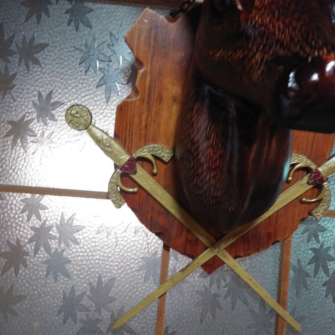 木製鹿の頭部彫刻 壁掛けオブジェ