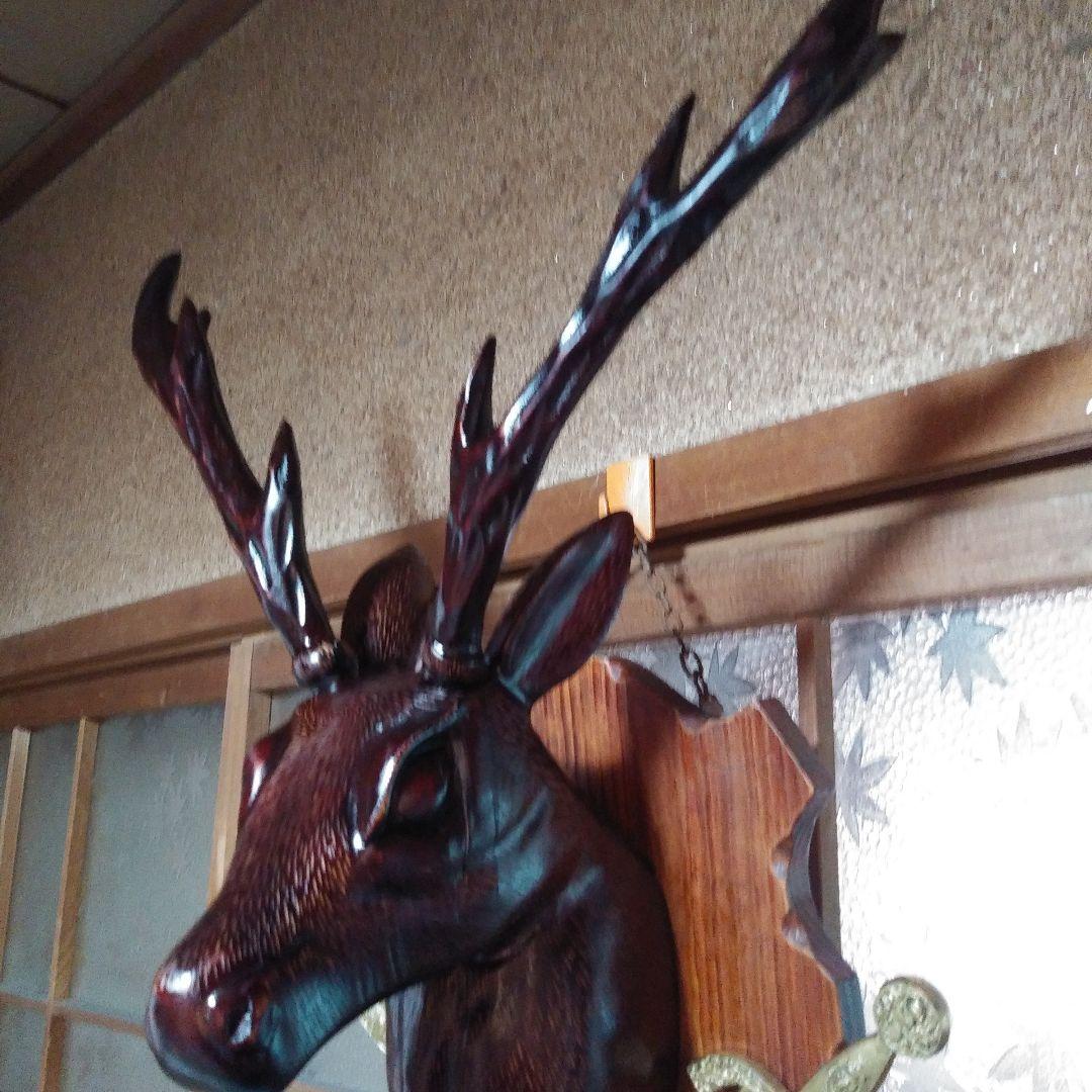 木製鹿の頭部彫刻 壁掛けオブジェ