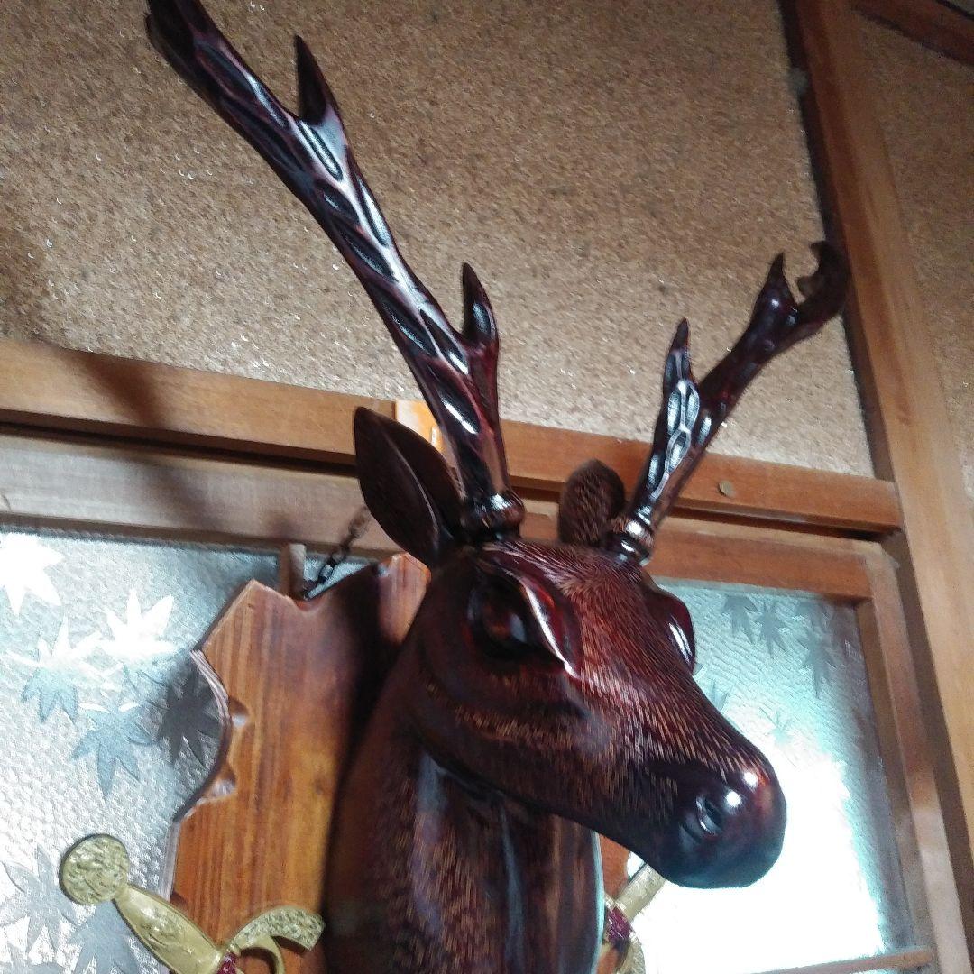 木製鹿の頭部彫刻 壁掛けオブジェ