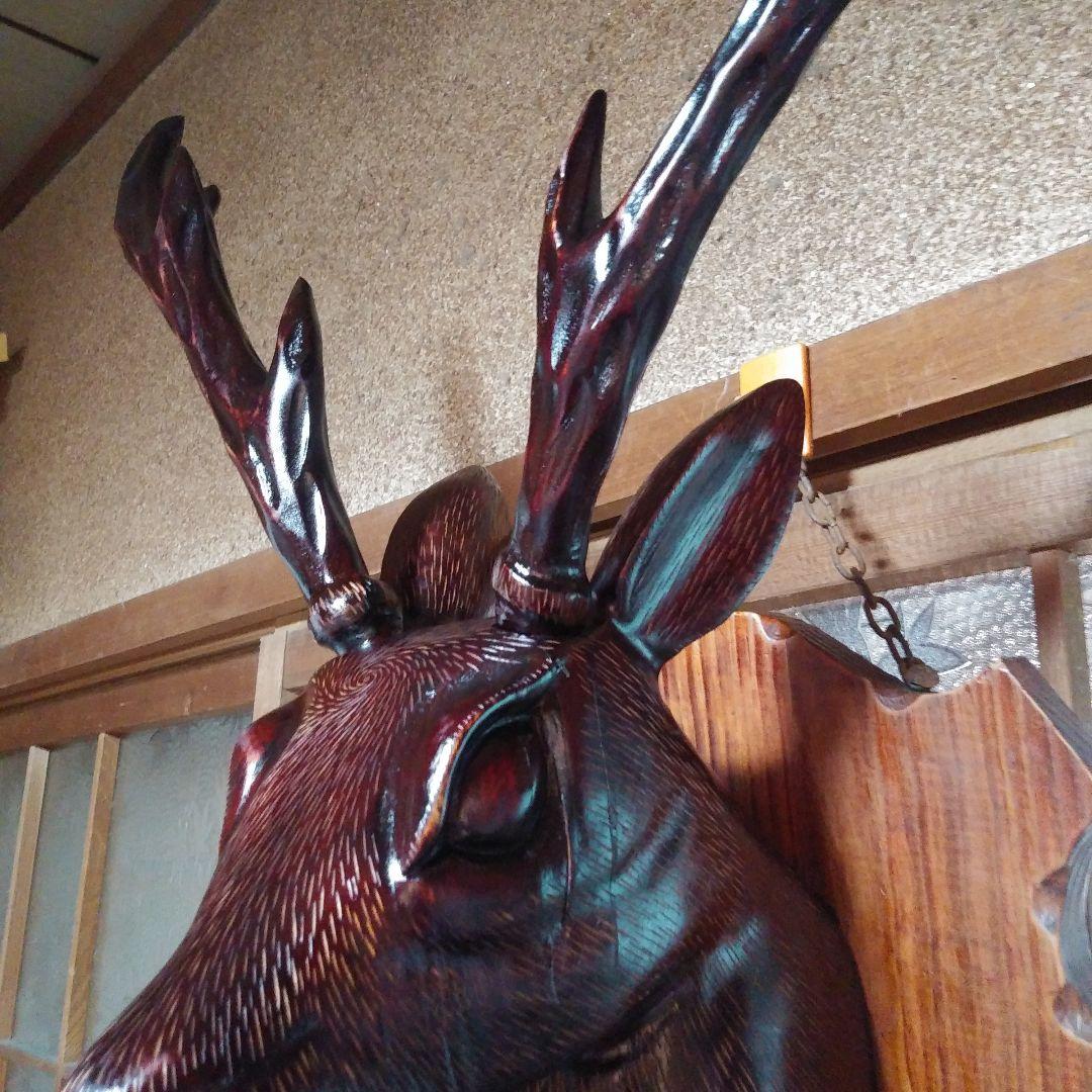 木製鹿の頭部彫刻 壁掛けオブジェ