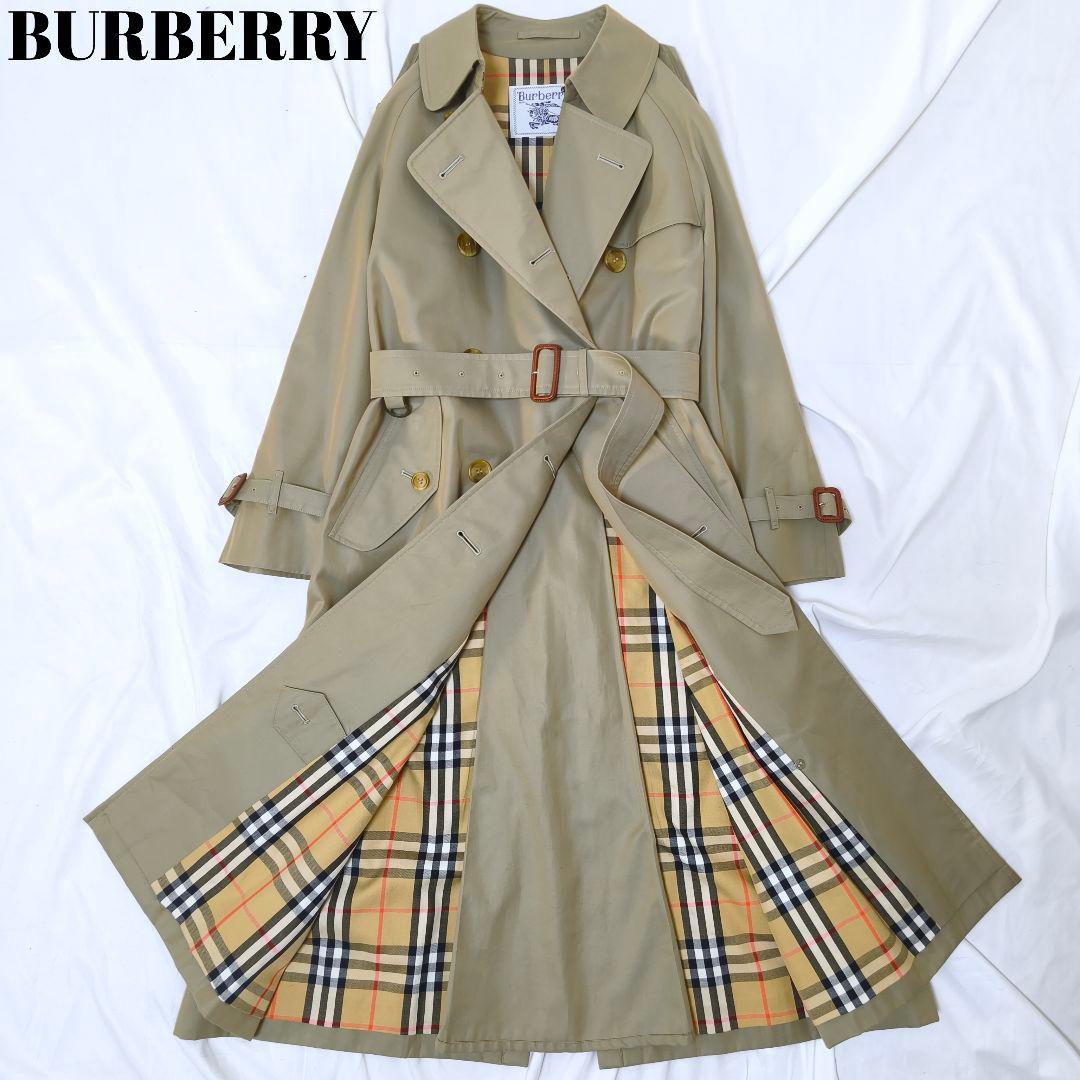 美品✨バーバリー ノバチェック ロングトレンチコート ベルト付 カーキ