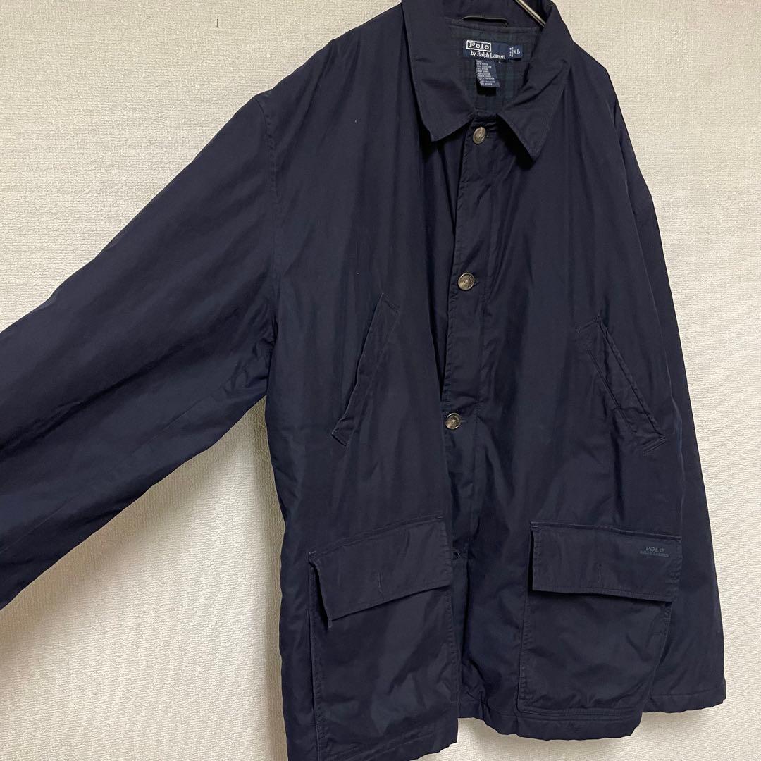 【90s】ポロラルフローレン ハンティングジャケット 中綿 裏チェック 刺繍 紺