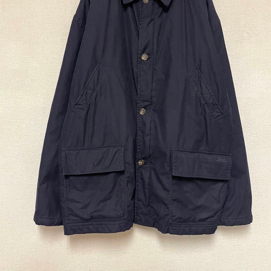 【90s】ポロラルフローレン ハンティングジャケット 中綿 裏チェック 刺繍 紺