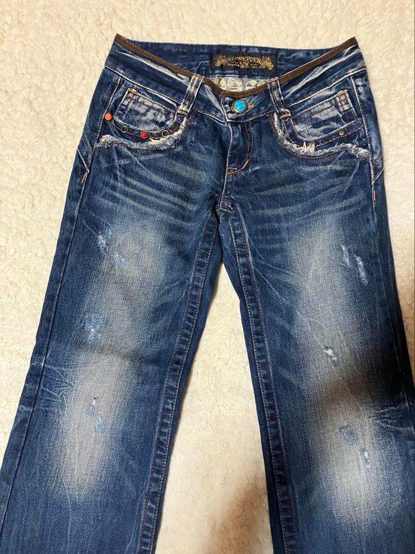 レッドペッパー　y2k 平成ギャル　刺繍 フェード ブーツカットデニム26
