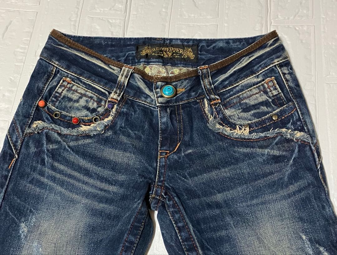 レッドペッパー　y2k 平成ギャル　刺繍 フェード ブーツカットデニム26