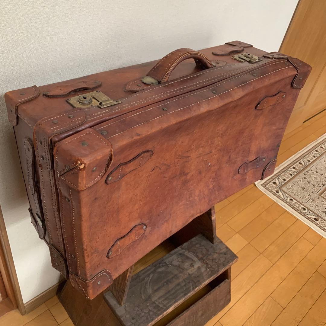 アンティークレザー本革トランク重厚収納ケースヴィンテージオブジェ昭和レトロ