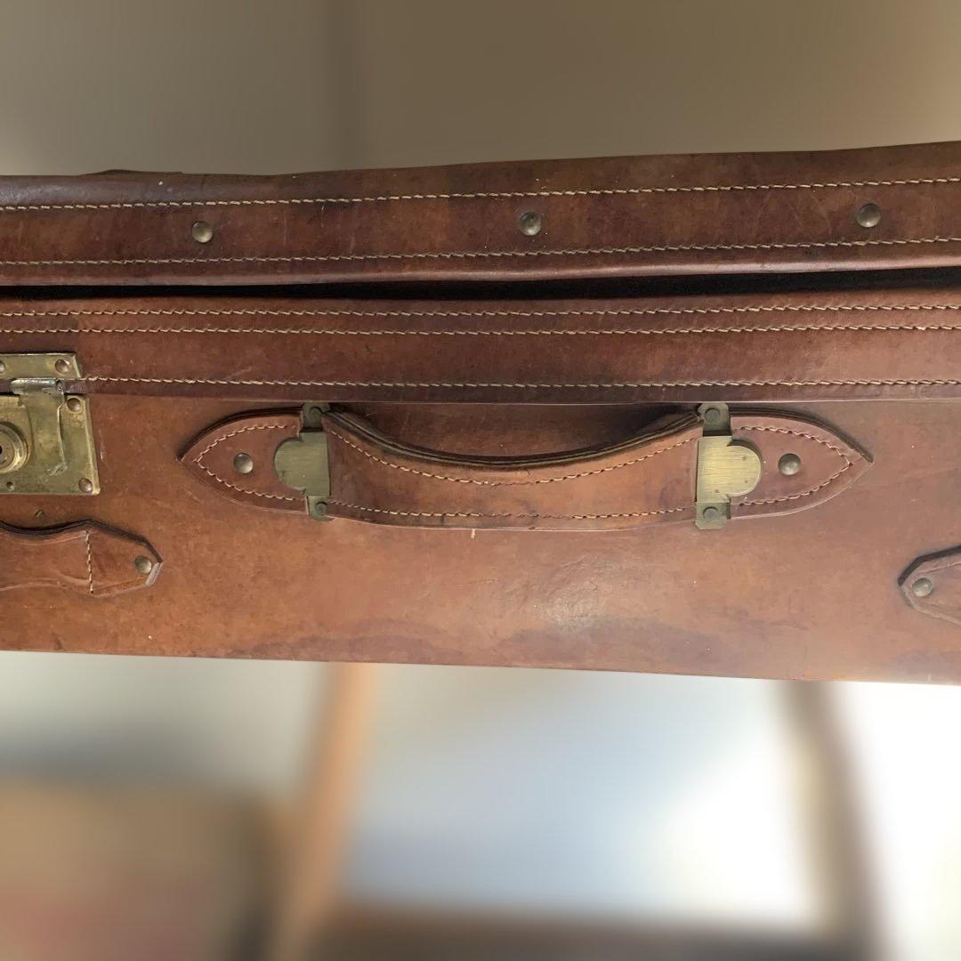 アンティークレザー本革トランク重厚収納ケースヴィンテージオブジェ昭和レトロ