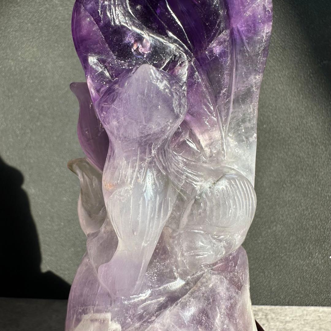 天然石アメジストの九尾の狐　置物　彫物　NO.022115